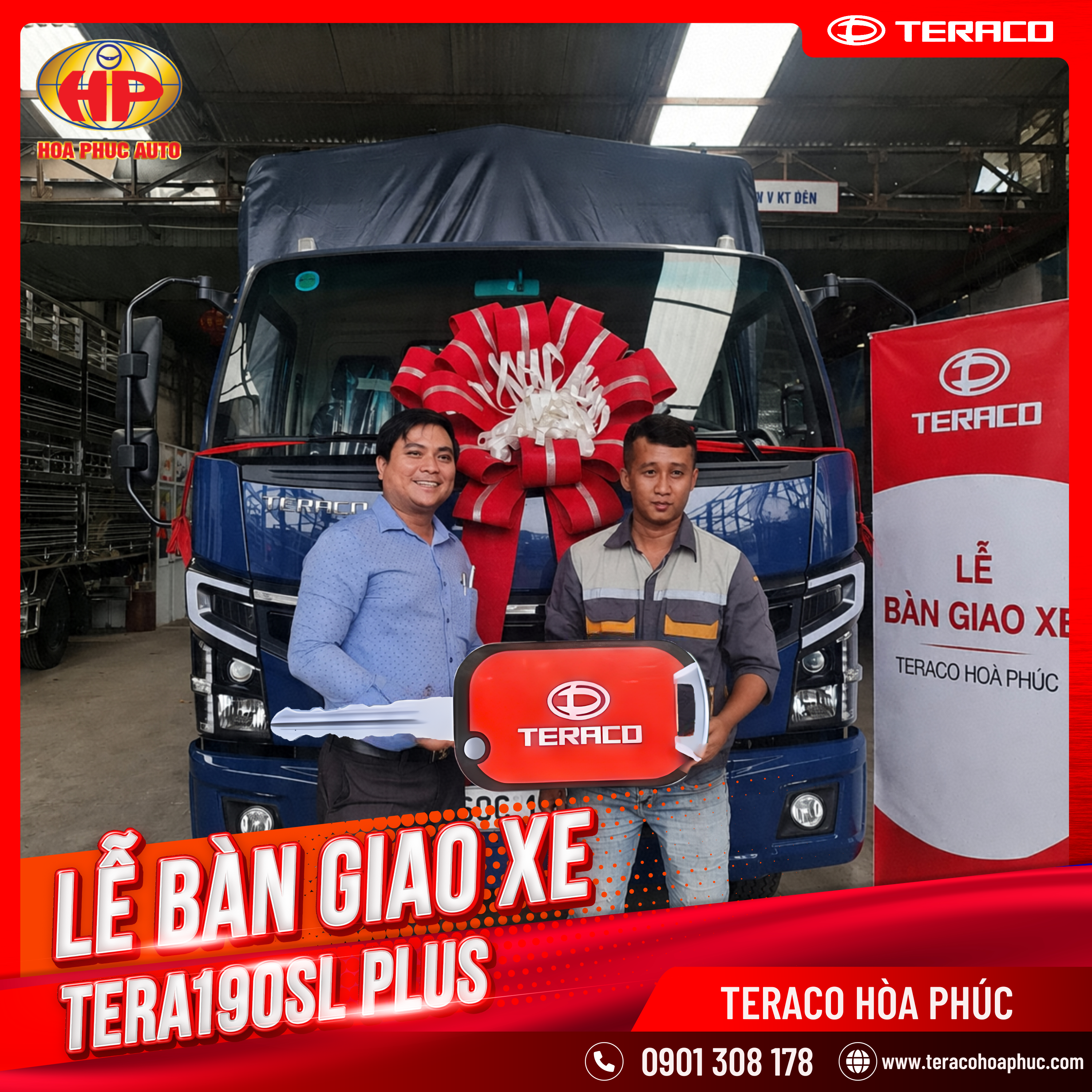 Teraco Hòa Phúc vừa hoàn tất bàn giao xe Tera190SL PLUS Thùng bạt màu xanh cho khách hàng về Đồng Nai