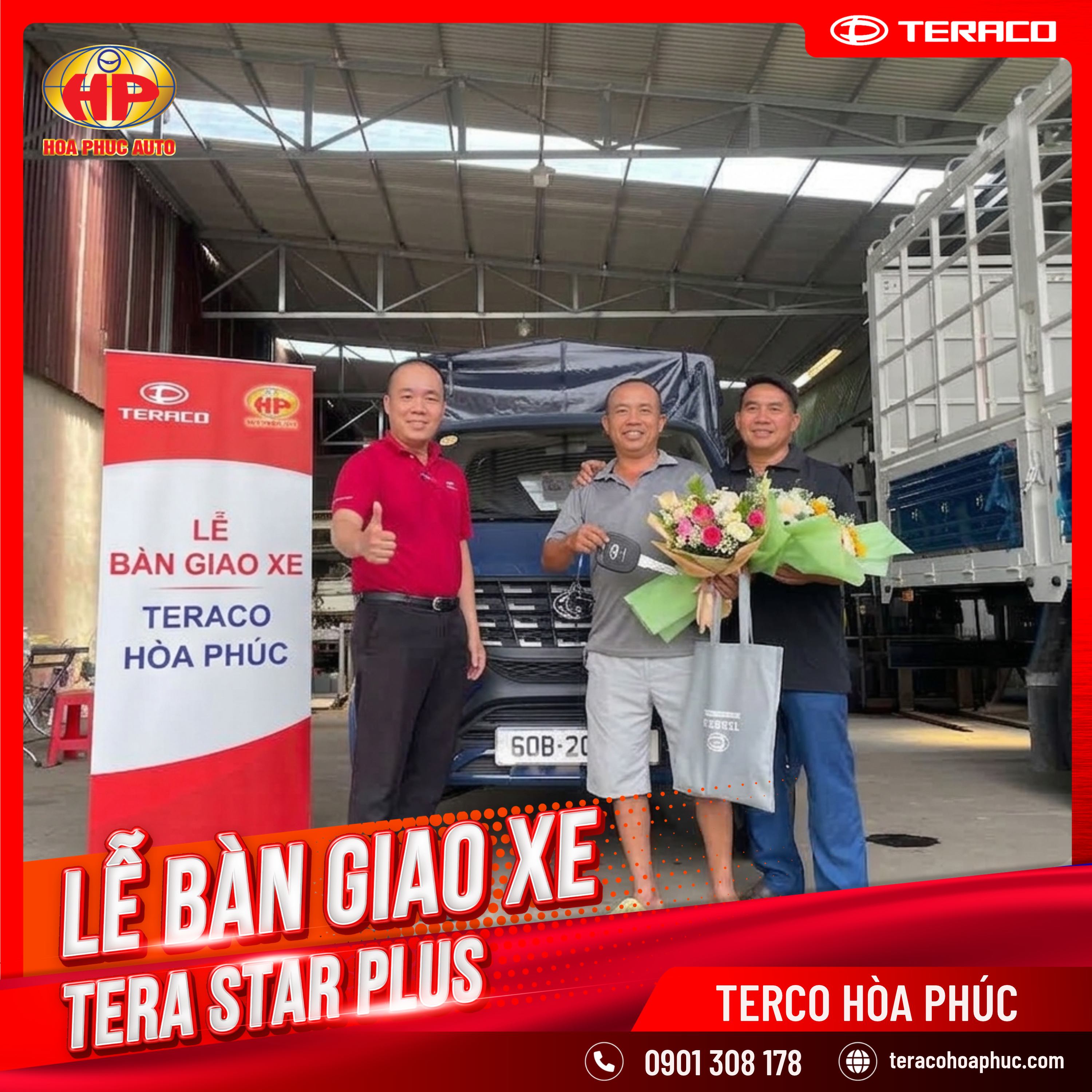 Bàn giao xe Tera Star Plus Thùng bạt màu xanh cho khách hàng về Đồng Nai