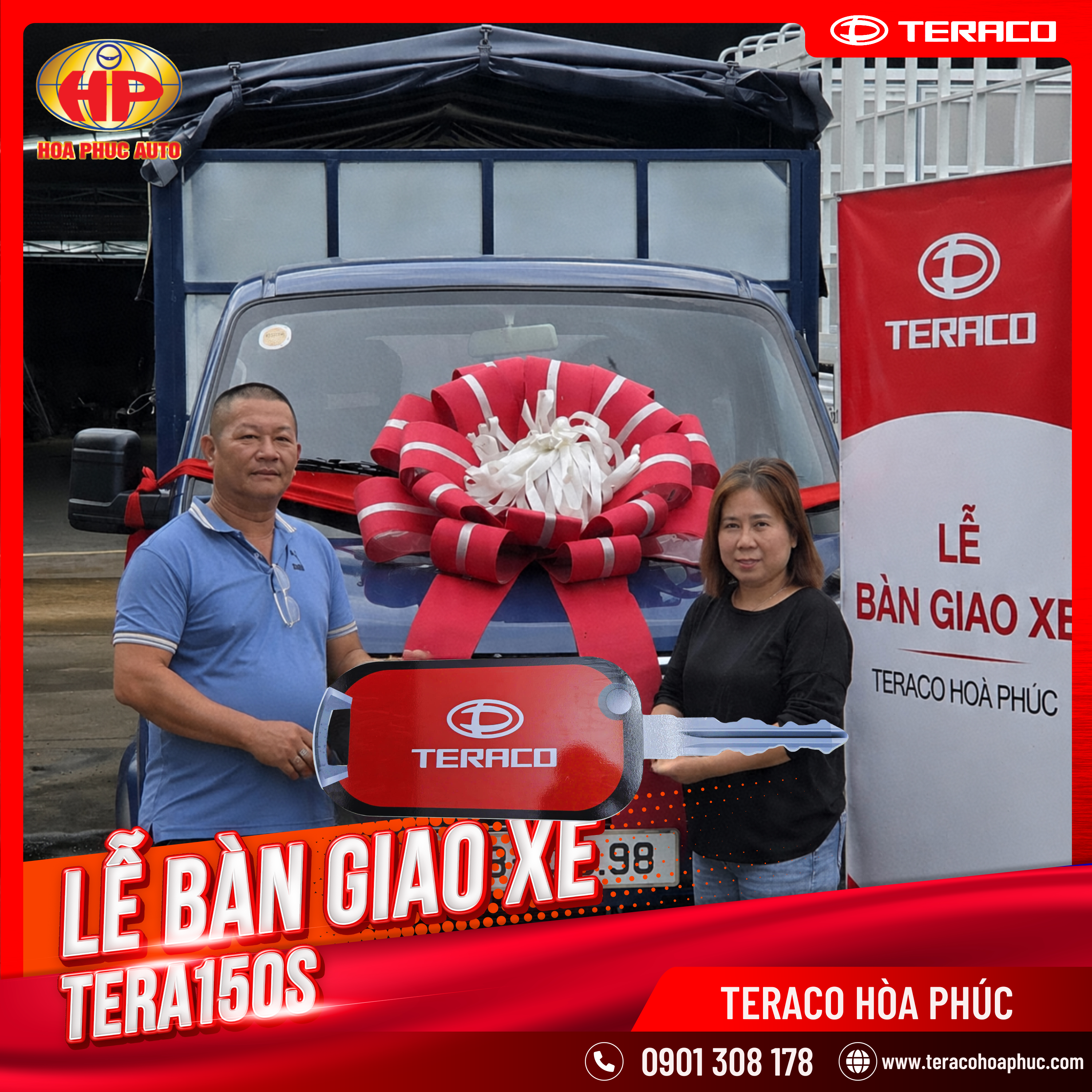 Teraco Hòa Phúc vừa hoàn tất bàn giao xe Tera150S Thùng bạt màu xanh cho khách hàng về Đồng Nai