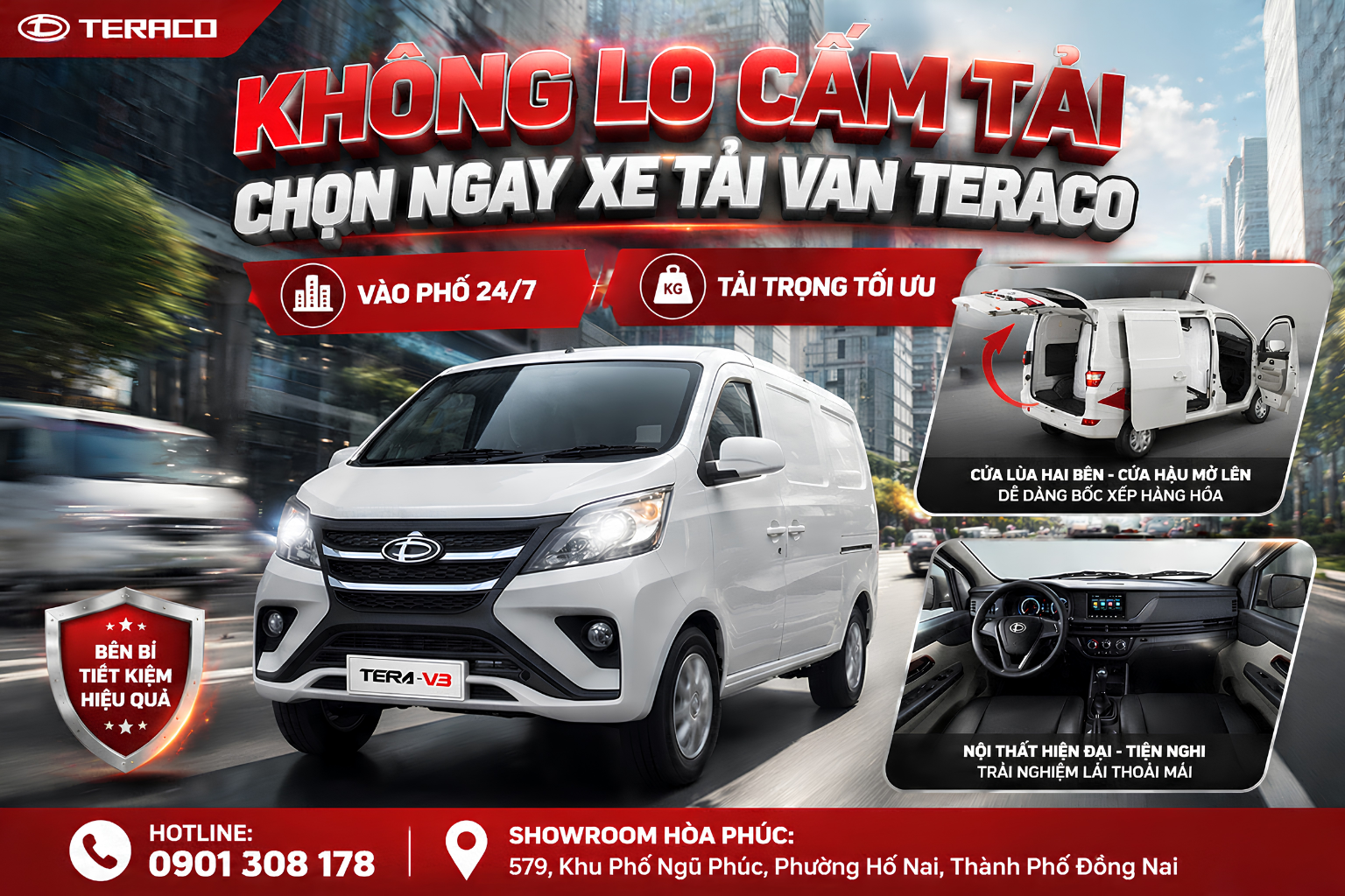 CHẠY PHỐ 24/7 KHÔNG LO CẤM TẢI – CHỌN NGAY XE TẢI VAN TERACO