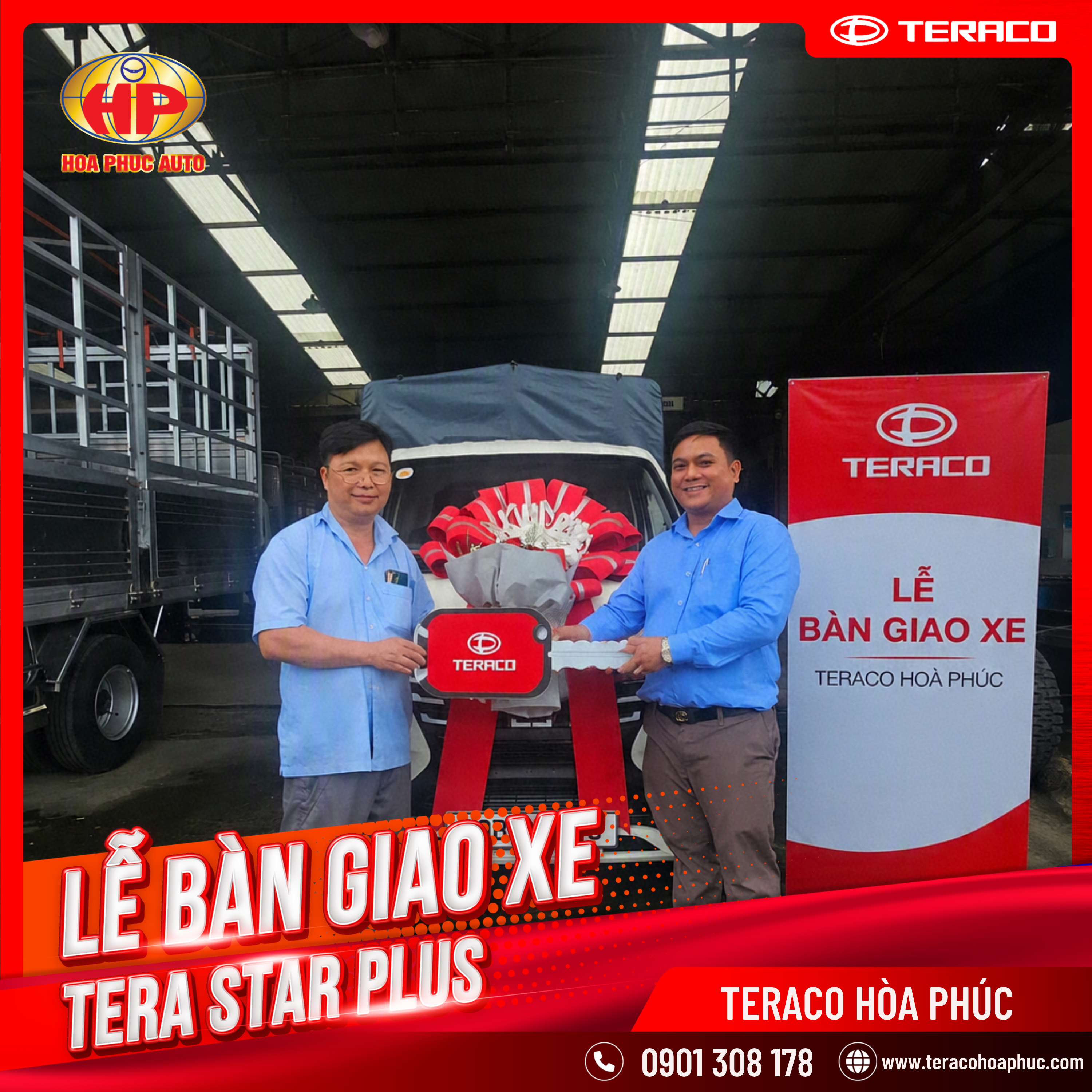 Teraco Hòa Phúc vừa hoàn tất bàn giao xe Tera Star Plus Thùng bạt màu xanh cho khách hàng về Đồng Nai