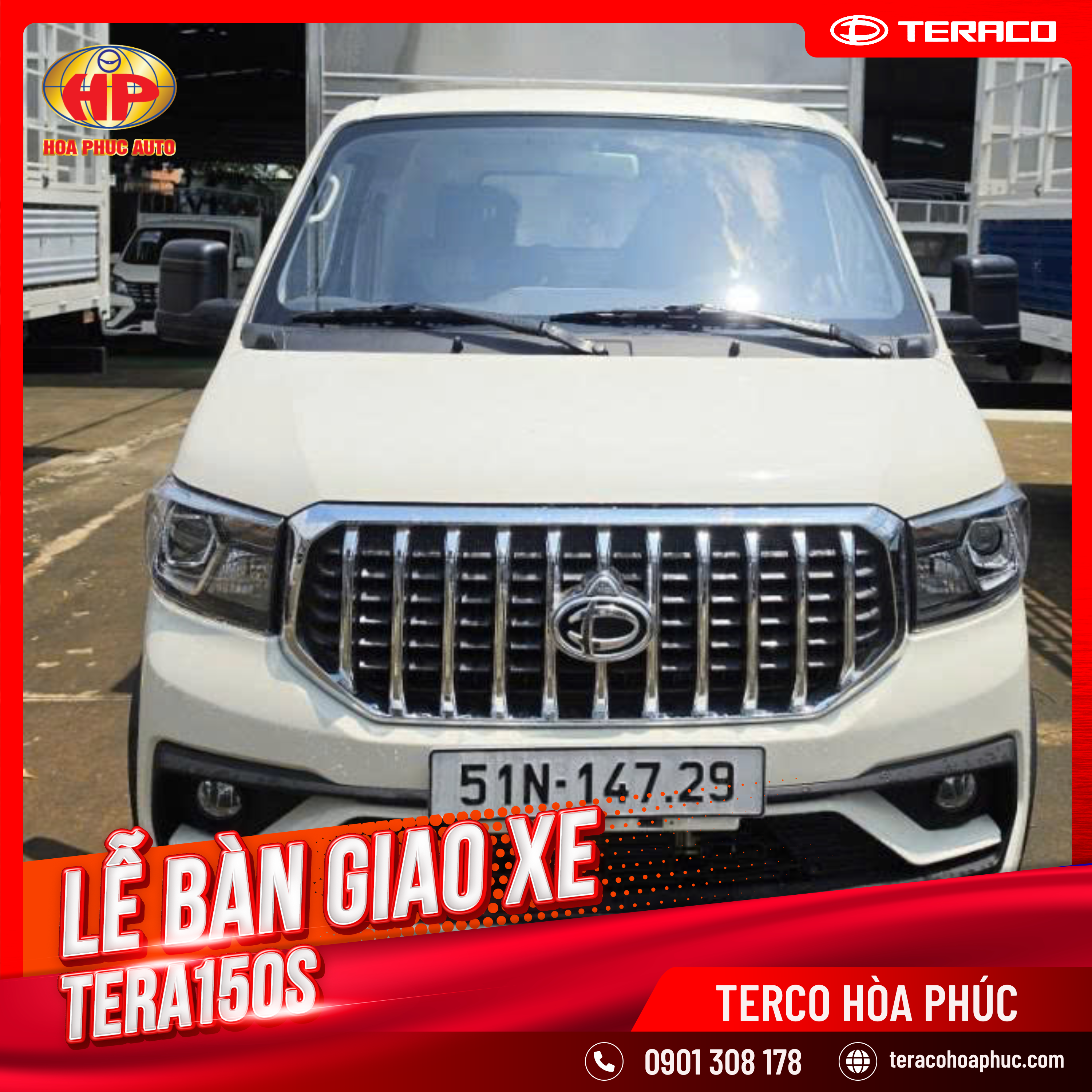 Bàn giao xe Tera150S Thùng bạt màu trắng cho khách hàng về Thành Phố Hồ Chí Minh