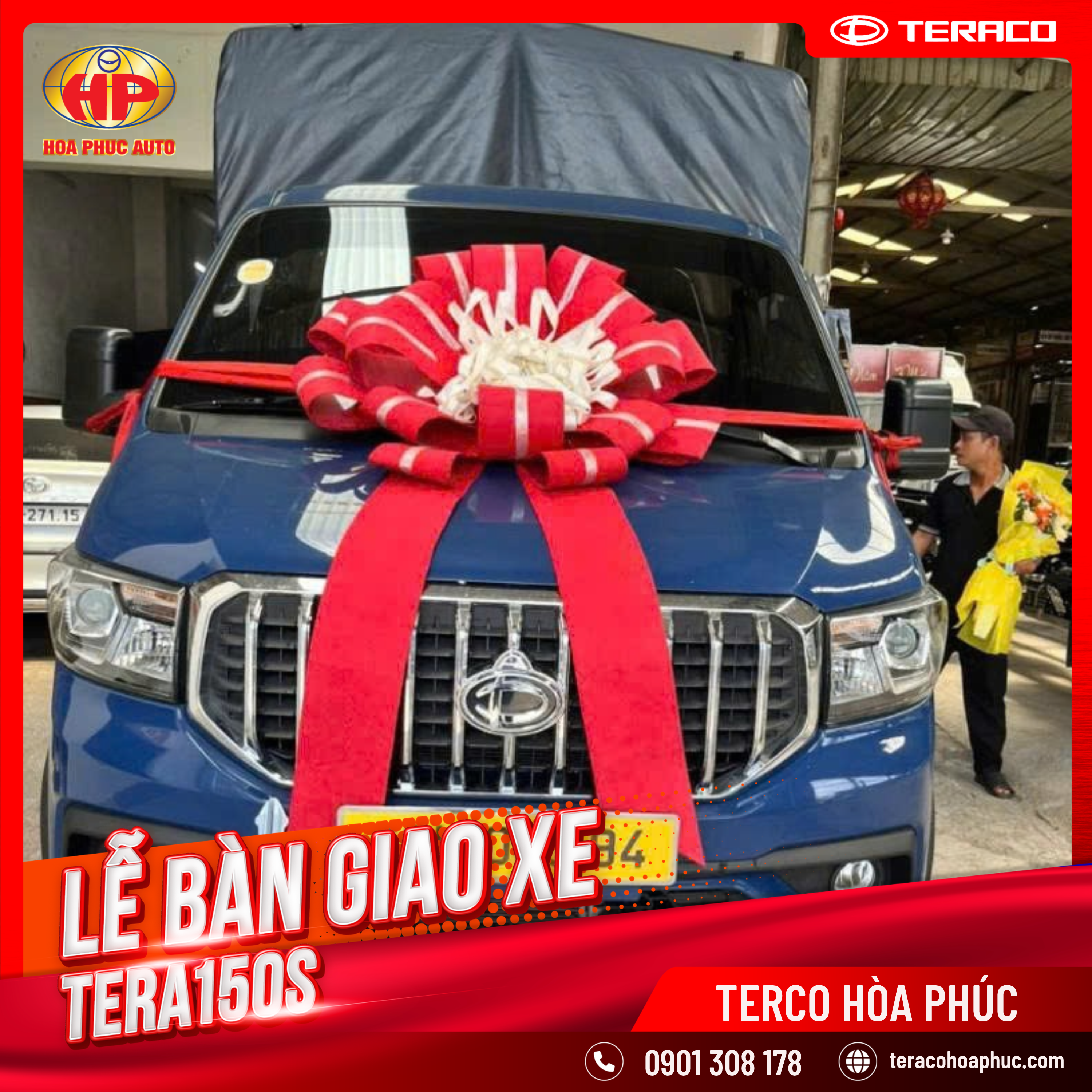 Teraco Hòa Phúc vừa hoàn tất bàn giao xe Tera150S Thùng bạt màu xanh cho khách hàng về Thành Phố Hồ Chí Minh