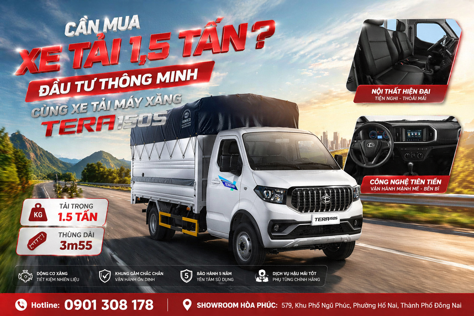 CẦN MUA XE TẢI 1,5 TẤN? ĐẦU TƯ THÔNG MINH CÙNG XE TẢI MÁY XĂNG TERA150S