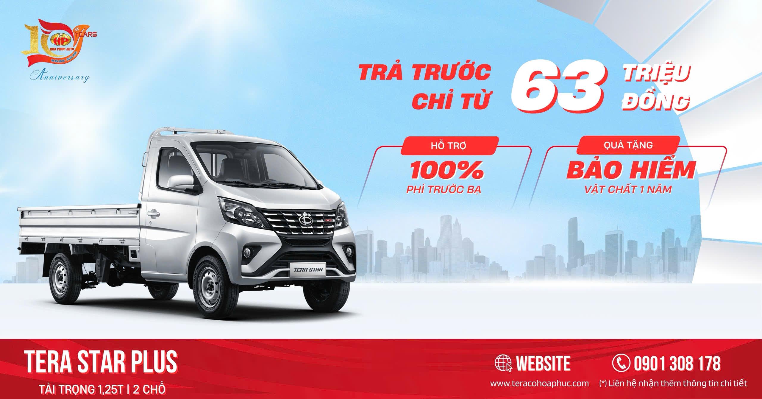 Xe tải Tera Star Plus 1250kg – Giá tốt, tiết kiệm xăng, thùng mui bạt linh hoạt